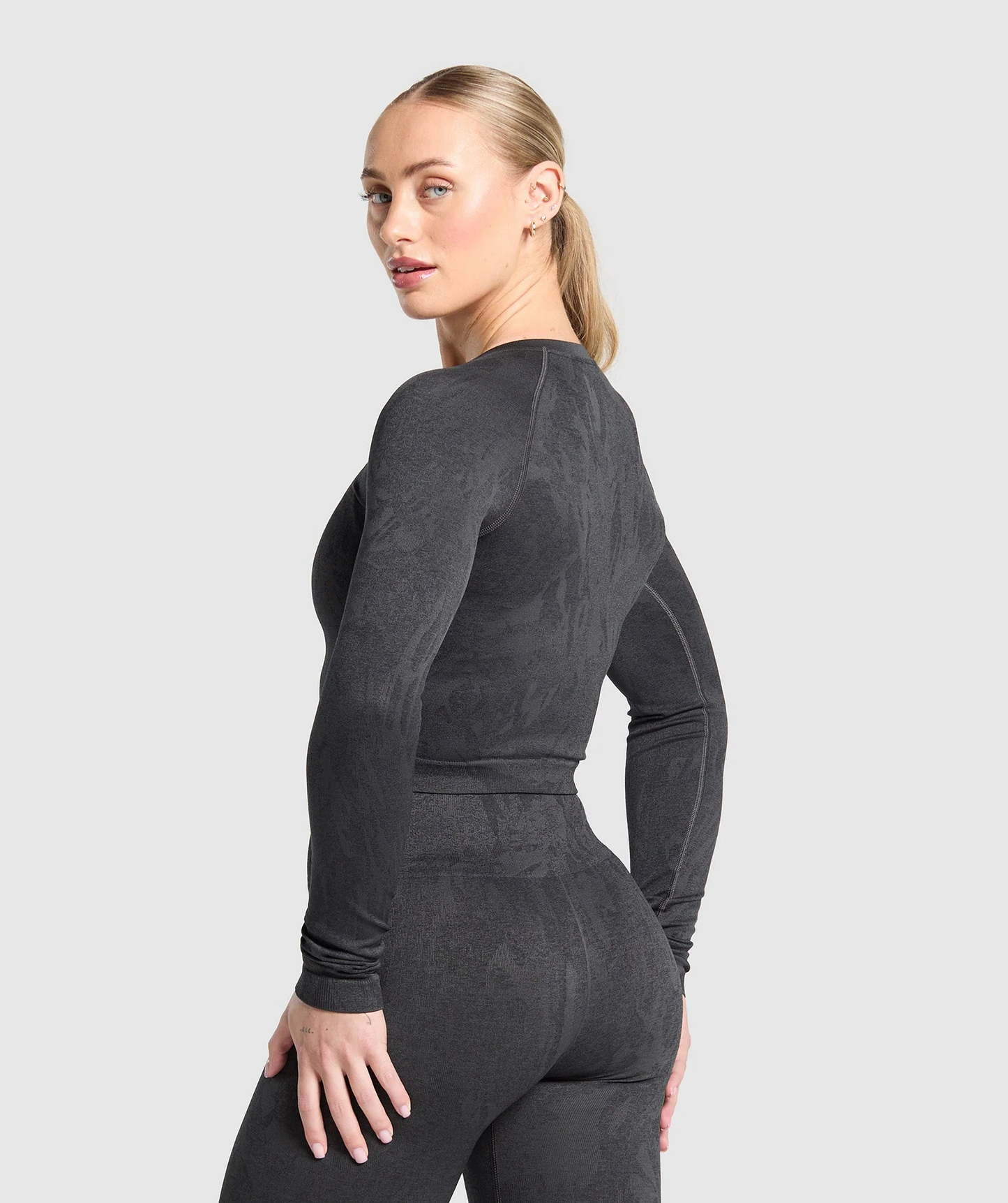 Camiseta de manga larga sin costuras Gris con Negro