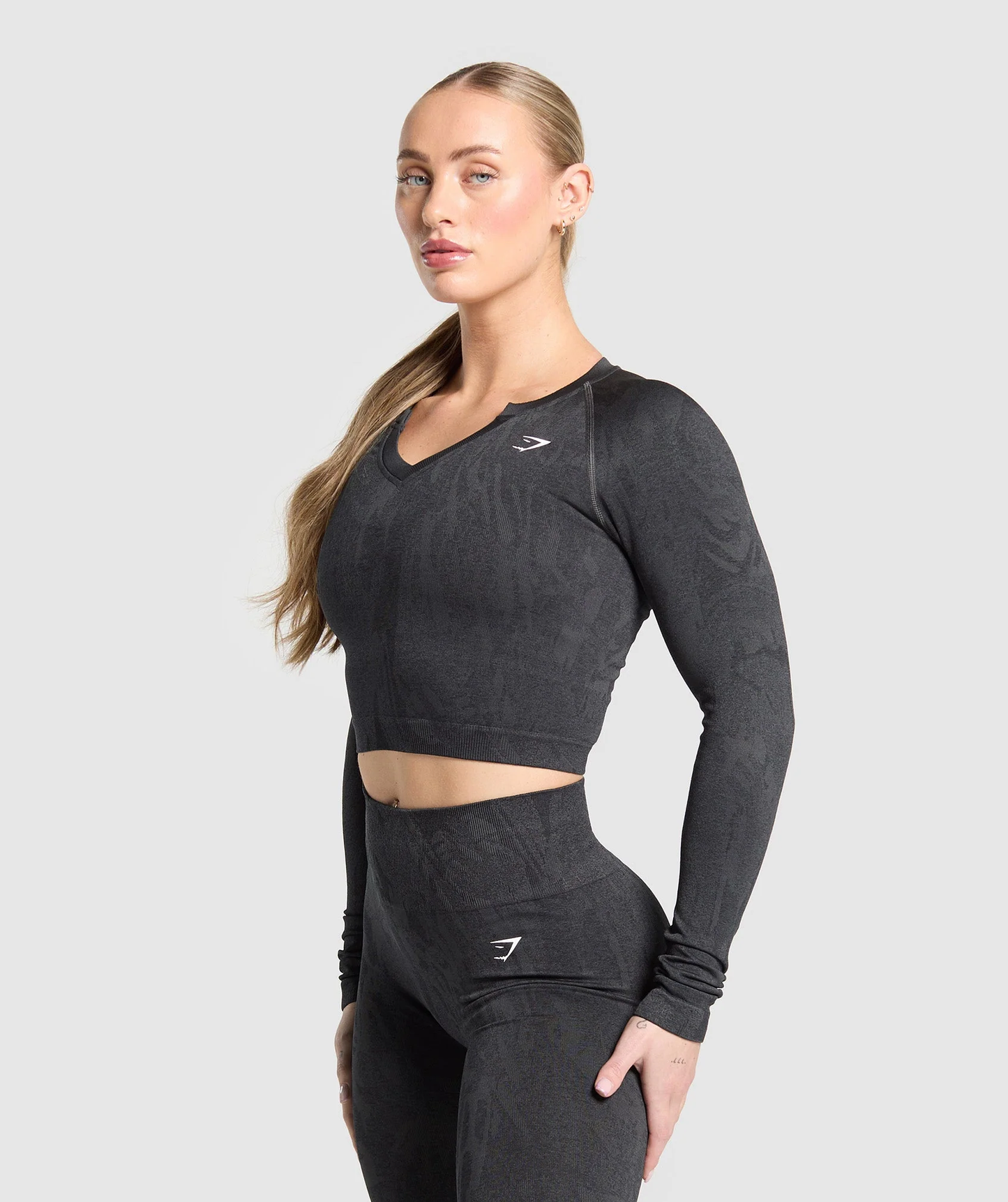 Camiseta de manga larga sin costuras Gris con Negro