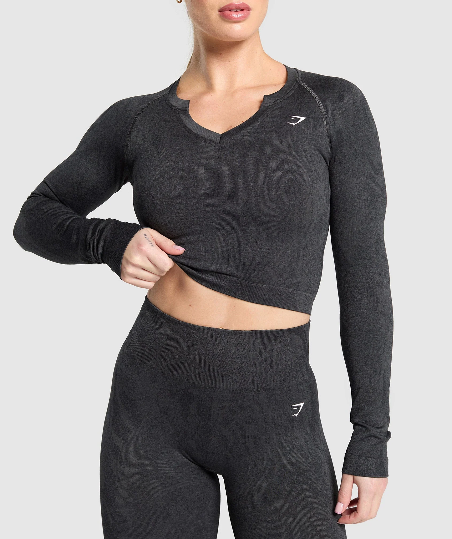 Camiseta de manga larga sin costuras Gris con Negro
